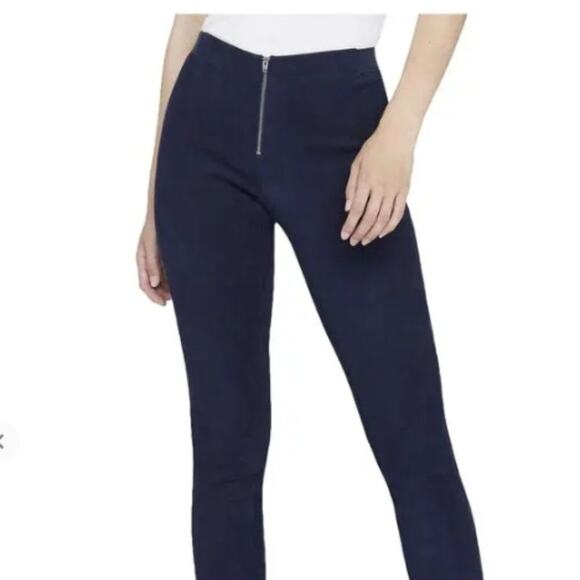Alice + Olivia Front Zip Suede Leggings NAVY, Size 2 - Picture 3 of 6
